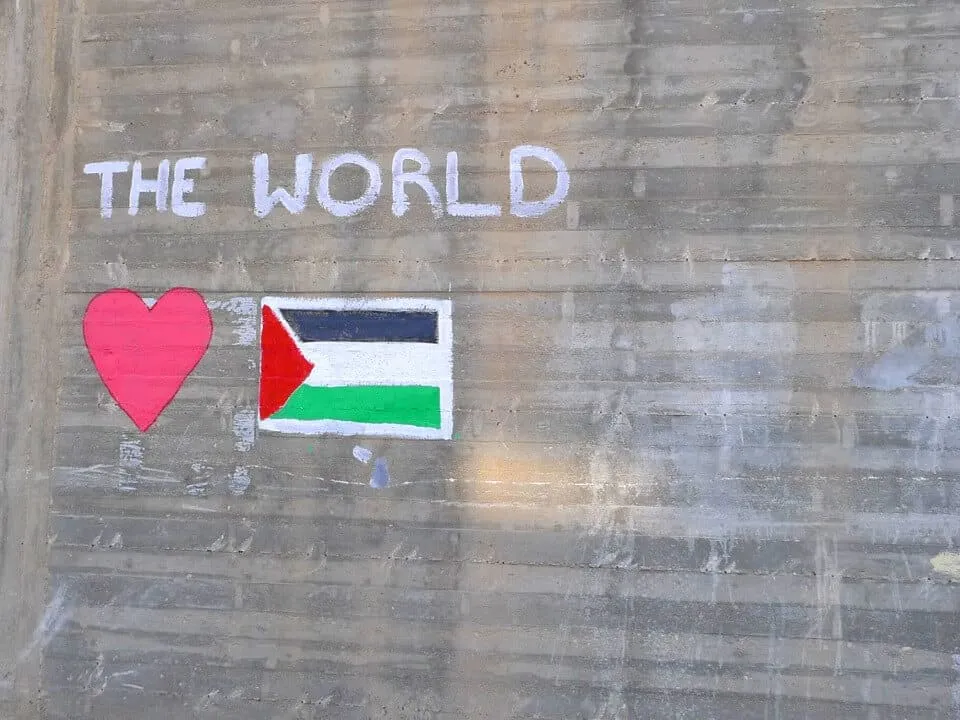 Bethlehem Aida Camp wall painting of The World Loves Palestine Bethlehem Aida Camp wall painting of The World Loves Palestine