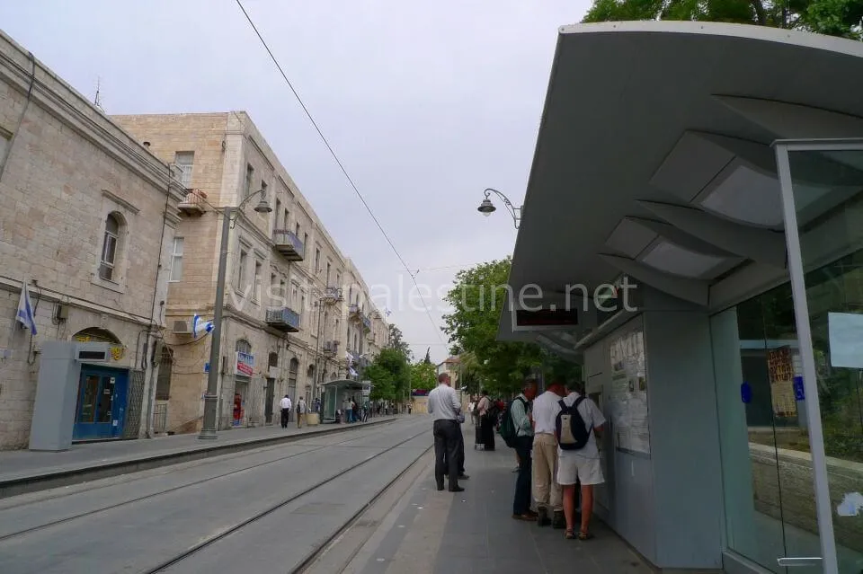 Tram stop at City Hall, Jerusalem. You can choose English on the vending machine. Jerusalem tram stop at City Hall