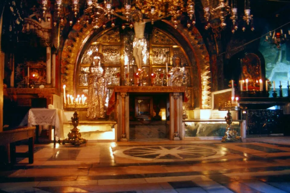 The crucifixion icon at the twelfth station Sek Keung Lo Jerusalem Via Dolorosa the 12th station