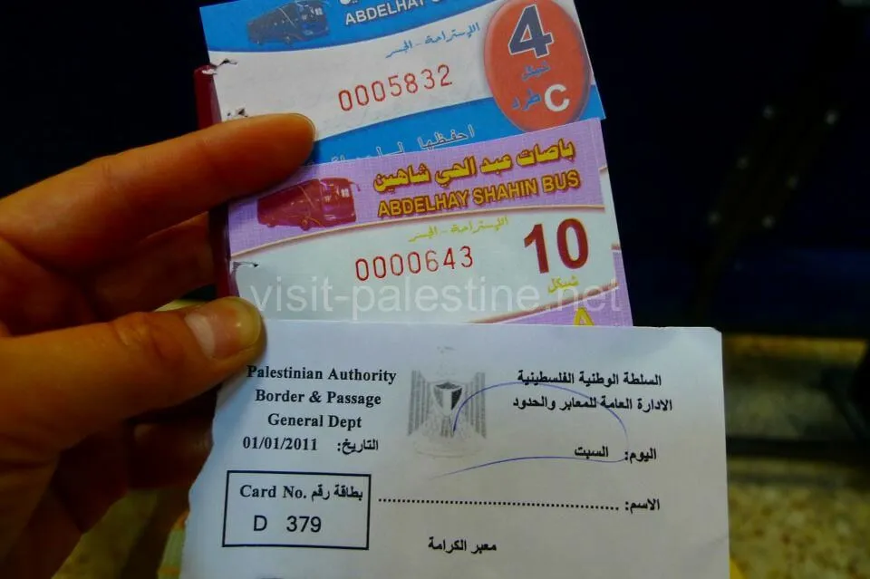 The bottom one is the baggage card. Bus ticket for departing from Palestine